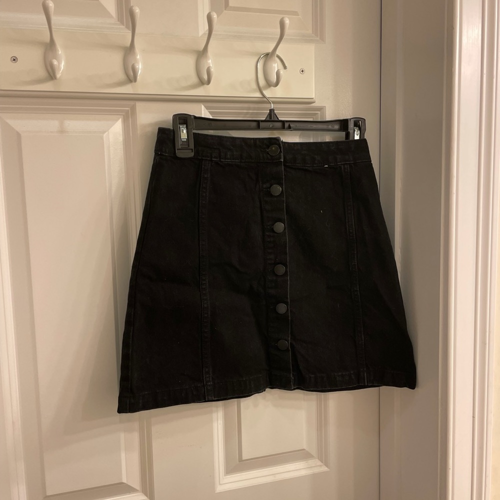 Black Denim Button Up Skirt